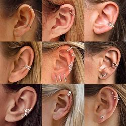 ChicSilver 925 Sterling Silver Ear Cuff Non Piercing Clip on Cartilage Earrings for Women Teengirls (with Gift Box)