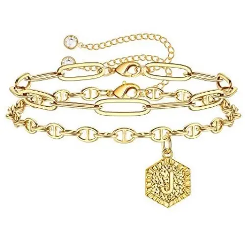 MONOZO Gold Initial Bracelets for Women, Dainty 14K Gold Filled Layered Letter Initial Bracelet Personalized 26 Alphabet Hexagon Monogram Charm Bracelet Jewelry Gifts for Girls MONOZO Gold Initial Bracelets for Women, Dainty 14K Gold Filled Layered Letter Initial Bracelet Personalized 26 Alphabet Hexagon Monogram Charm Bracelet Jewelry Gifts for Girls