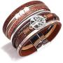 MallDou Jewelry Tree of Life Wrap Boho Leather Wide Cuff Handmade Wristbands Braided Magnetic Buckle Bangle Bracelet Gift for Women Girl