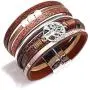 RONLLNA Tree of Life Leather Cuff Bracelet Wrap Bangle Boho Bracelets with Pearl for Women Gifts (Brown Cuff Bracelet)