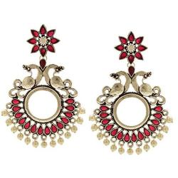 Efulgenz Boho Vintage Antique Gypsy Tribal Crystal Kundan Indian Oxidized Silver Chandbali Dangle Earrings Jewelry