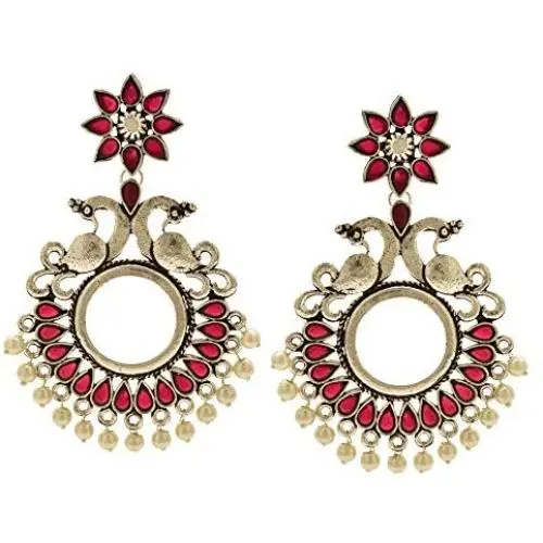 Efulgenz Boho Vintage Antique Gypsy Tribal Crystal Kundan Indian Oxidized Silver Chandbali Dangle Earrings Jewelry Efulgenz Boho Vintage Antique Gypsy Tribal Crystal Kundan Indian Oxidized Silver Chandbali Dangle Earrings Jewelry