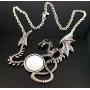 Skye Jewelry Large Full Body Dragon Statement Necklace w/Multi Color Moodstone Style Cabochon Design w/Adjustable Chain 15''-18'' & Dragon - 3 1/2'' x 3''