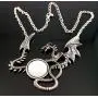 Skye Jewelry Large Full Body Dragon Statement Necklace w/Multi Color Moodstone Style Cabochon Design w/Adjustable Chain 15''-18'' & Dragon - 3 1/2'' x 3''