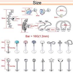 25Pcs 16G Cartilage Earrings Tragus Earring Surgical Steel Studs Helix Conch Rook Daith Piercing Jewelry Lip Rings for Women Men