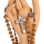 Catholic Olive Wood Rosary Beaded Prayer Cross Crucifixion of Christ Jesus Necklace St. Benedict Decor for Auto Vehicle for Men Women Religious Jewelry Pendant 22 inch