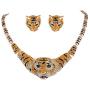 EVER FAITH Austrian Crystal Enamel Big Tiger Head Necklace Stud Earrings Set
