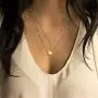 WangGao Stainless Steel Dainty Double Layer Chain Choker Pendant Necklace for Women Girls
