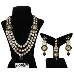 MUCH-MORE Crystal Elements CZ Stone Floral Shape Indian Bollywood Traditional Necklace Set for Women