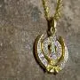 SwaraEcom 14K Yellow Gold Plated Round CZ Sikh Khanda Symbol Religious Pendant India Fashion Jewelry