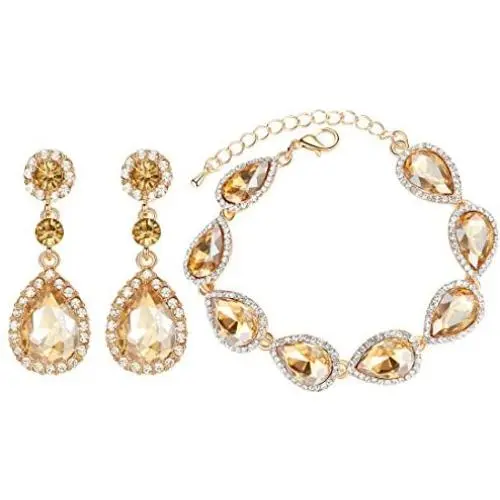 mecresh Flower Teardrop Earring and Bracelets Silver/Gold/Champagne Bridal Jewelry Sets for Women mecresh Flower Teardrop Earring and Bracelets Silver/Gold/Champagne Bridal Jewelry Sets for Women