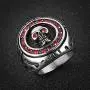 HZMAN Mens Stainless Steel Silver Gothic Cross Skull Ring Red CZ Eye Vintage Flower Carved Halloween