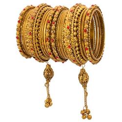 Efulgenz Boho Vintage Antique Gypsy Tribal Indian Oxidized Gold Plated Crystal Tassel Bracelets Bangle Set Jewelry