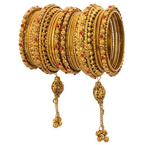 Efulgenz Boho Vintage Antique Gypsy Tribal Indian Oxidized Gold Plated Crystal Tassel Bracelets Bangle Set Jewelry