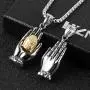 HZMAN Men Women Meditation Buddha Necklace Stainless Steel Head & Praying Hand Pendant Necklace Yogi Jewelry