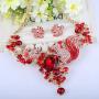 EVER FAITH Gold-Tone Squirrel Family Necklace Earrings Set with Red Austrian Crystal