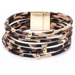 Leather Bracelet Leopard Multilayer Wrap Cuff Bracelet Punk Jewelry For Women Teen Girls