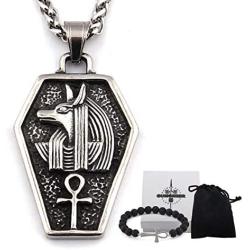 GUNGNEER Vintage Egyptian Jewelry Stainless Steel God Dead Anubis Pendant Ankh Cross Necklace Amulet Talisman Jewelry
