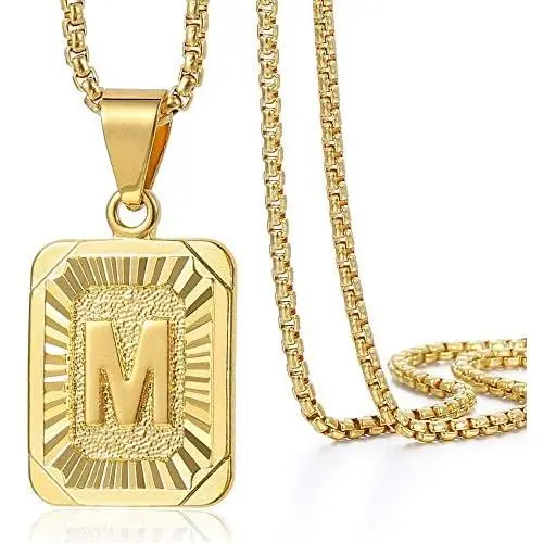 Trendsmax Initial A-Z Letter Pendant Necklace Mens Womens Capital Letter Yellow Gold Plated Stainless Steel Box Chain 22inch
