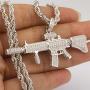 Rapper Men Women Hip Hop Golden Jewelry, Unisex Iced Out AK47 Gun Pendant Necklace for Rapper with Rope Chain