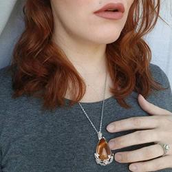 KISSPAT Teardrop Necklace Natural Crystal Stone Pendant on 20'' Stainless Steel Chain