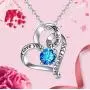 Birthstone Necklaces For Women, AEONSLOVE Sterling Silver Heart Necklace with Birthstone Heart Crystal Pendant I Love You for Always and Forever Birthstone Jewelry Gifts For Mothers Mom Grandma