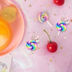 MJartoria Lollipop Dangle Earrings for Teen Girls, Colorful Rainbow Dangle Earrings Cute Candy Pendant Earrings Jewelry For Women