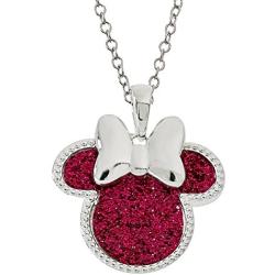 Disney Mickey Mouse or Minnie Mouse Silver Plated Glitter Pendant Necklace