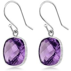Gem Stone King 925 Sterling Silver Amethyst Womens Dangle Earrings (10.00 Cttw, Gemstone Birthstone, Cushion Checkerboard 11MM)