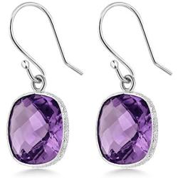 Gem Stone King 925 Sterling Silver Amethyst Womens Dangle Earrings (10.00 Cttw, Gemstone Birthstone, Cushion Checkerboard 11MM)