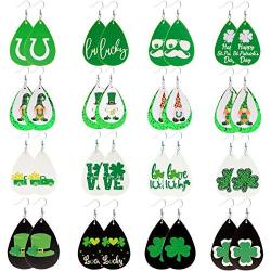 St Patricks Day Faux Leather Earrings for Women Dangle Gnome Earrings Lightweight Teardrop Leather Earrings Holiday Bulk Earrings for St. Patricks Day Decorations 16 Pairs