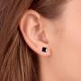 Lanroque Black Plating Sterling Silver and Black CZ Stud Earrings for Men and Women (6mm)