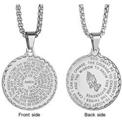 Mens Necklace Christian Lords Prayer,Stainless Steel Bible Verse Serenity Pendant Jewelry for Women