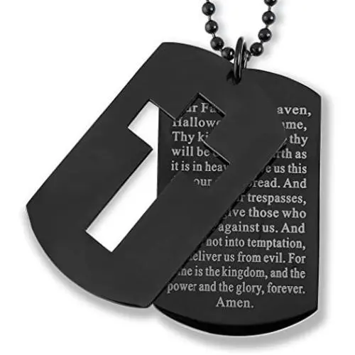 West Coast Jewelry Crucible Black Plated Stainless Steel Dog Tag Cross Necklace with Lords Prayer, Double Dog Tag Pendant, 24'' Chain West Coast Jewelry Crucible Black Plated Stainless Steel Dog Tag Cross Necklace with Lords Prayer, Double Dog Tag Pendant, 24'' Chain