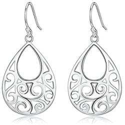 Sterling Silver Filigree Minimalist Design Of Peacock Dangle Drop Earrings For Sensitive Ears By Renaissance Jewelry