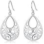 Sterling Silver Filigree Minimalist Design Of Peacock Dangle Drop Earrings For Sensitive Ears By Renaissance Jewelry