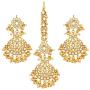Aheli Exquisite Design Colored Faux Kundan Chandbali Earrings Maang Tikka Set Ethnic Indian Jewelry for Women