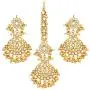 Aheli Exquisite Design Colored Faux Kundan Chandbali Earrings Maang Tikka Set Ethnic Indian Jewelry for Women