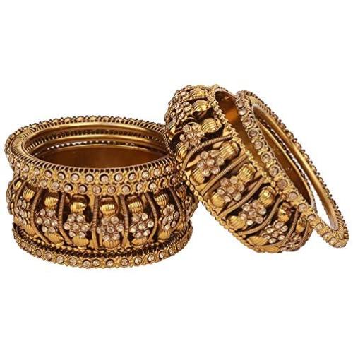 Efulgenz Boho Vintage Antique Gypsy Tribal Indian Oxidized Gold Plated Pearl Crystal Bracelets Bangle Set (6 Pc)