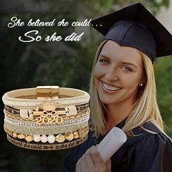 AZORA Graduation Bracelet 2020 Cap Charm Inspirational Leather Wrap Bracelet Graduation Present for Teenager Girls Women