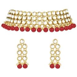 Aheli Faux Kundan Beaded Necklace Dangle Earrings Indian Wedding Ethnic Jewelry Set for Women
