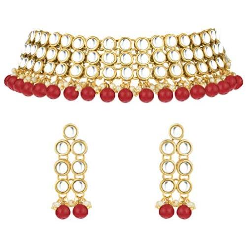 Aheli Faux Kundan Beaded Necklace Dangle Earrings Indian Wedding Ethnic Jewelry Set for Women