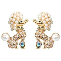 Navachi 18k Gold Plated Crystal Pearl Dog Poodle Stud Earrings