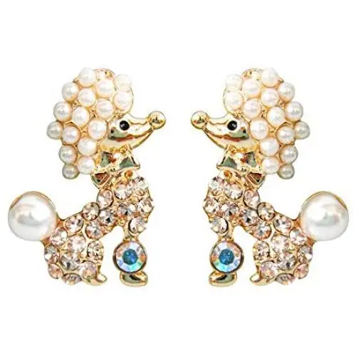 Navachi 18k Gold Plated Crystal Pearl Dog Poodle Stud Earrings Navachi 18k Gold Plated Crystal Pearl Dog Poodle Stud Earrings