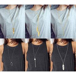 Sunmoon 6 PCS Long Pendant Necklaces for Women Simple Bar Layered Three Triangle Tassel Charm Statement Y Necklace Set Strands