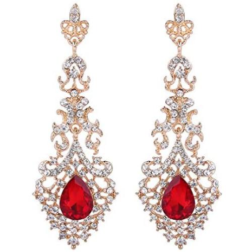 BriLove Womens Wedding Bridal Crystal Hollow Teardrop Chandelier Dangle Earrings