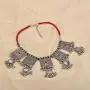 Zephyrr Necklace Carved German Silver Choker Green & Red Beaded Mirror & Enamel for Women and Girls