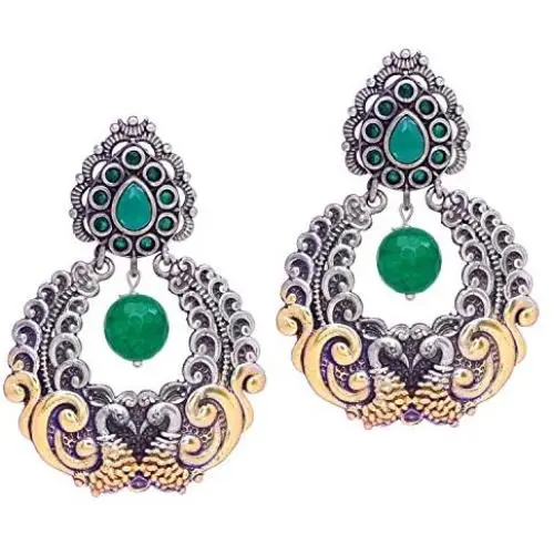Aheli Oxidized Dangle Earrings Studded Stone Vintage Bohemian Bollywood Ethnic Fashion Jewelry for Women Aheli Oxidized Dangle Earrings Studded Stone Vintage Bohemian Bollywood Ethnic Fashion Jewelry for Women