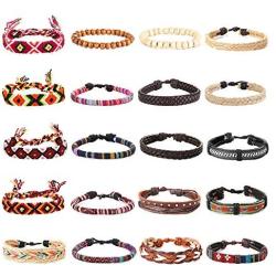 Thunaraz 20Pcs Braided Bracelets for Men Women Ethnic Tribal Bracelets Boho Hemp String Strand Bracelet