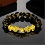 N/Q Feng Shui Pi Xiu Bracelet Necklace Set Black Obsidian Wealth Jewelry for Men Women Good Luck Adjustable Elastic Carved Mantra Bead Bracelet Necklace